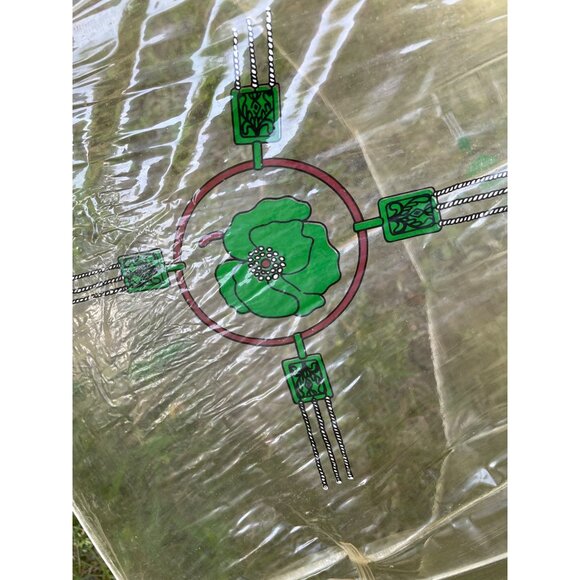Vintage 1960s Clear Vinyl Bubble Umbrella Green Flowers & Handle - Picture 15 of 16